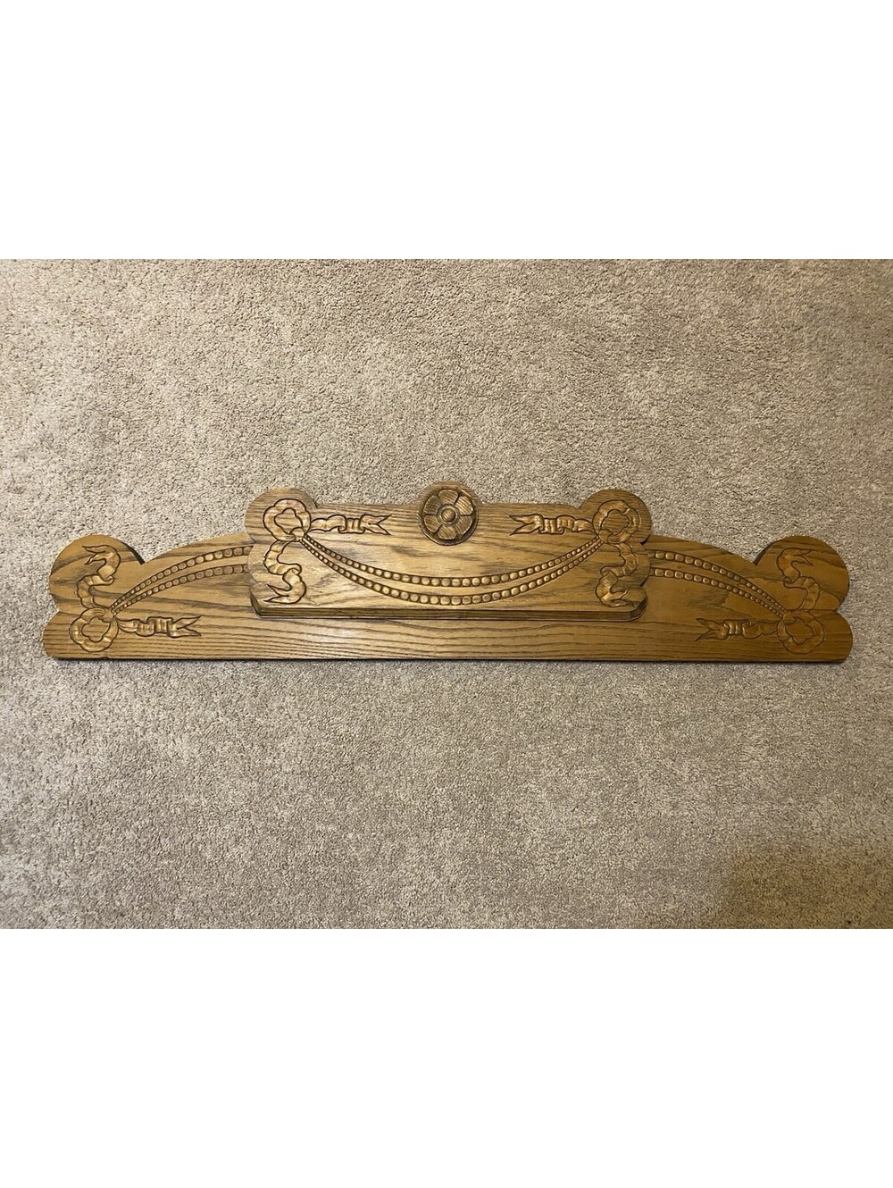 Antique 41" Carved Wood Pediment - Ribbons, Draped Beads & Flower Motif Pattern